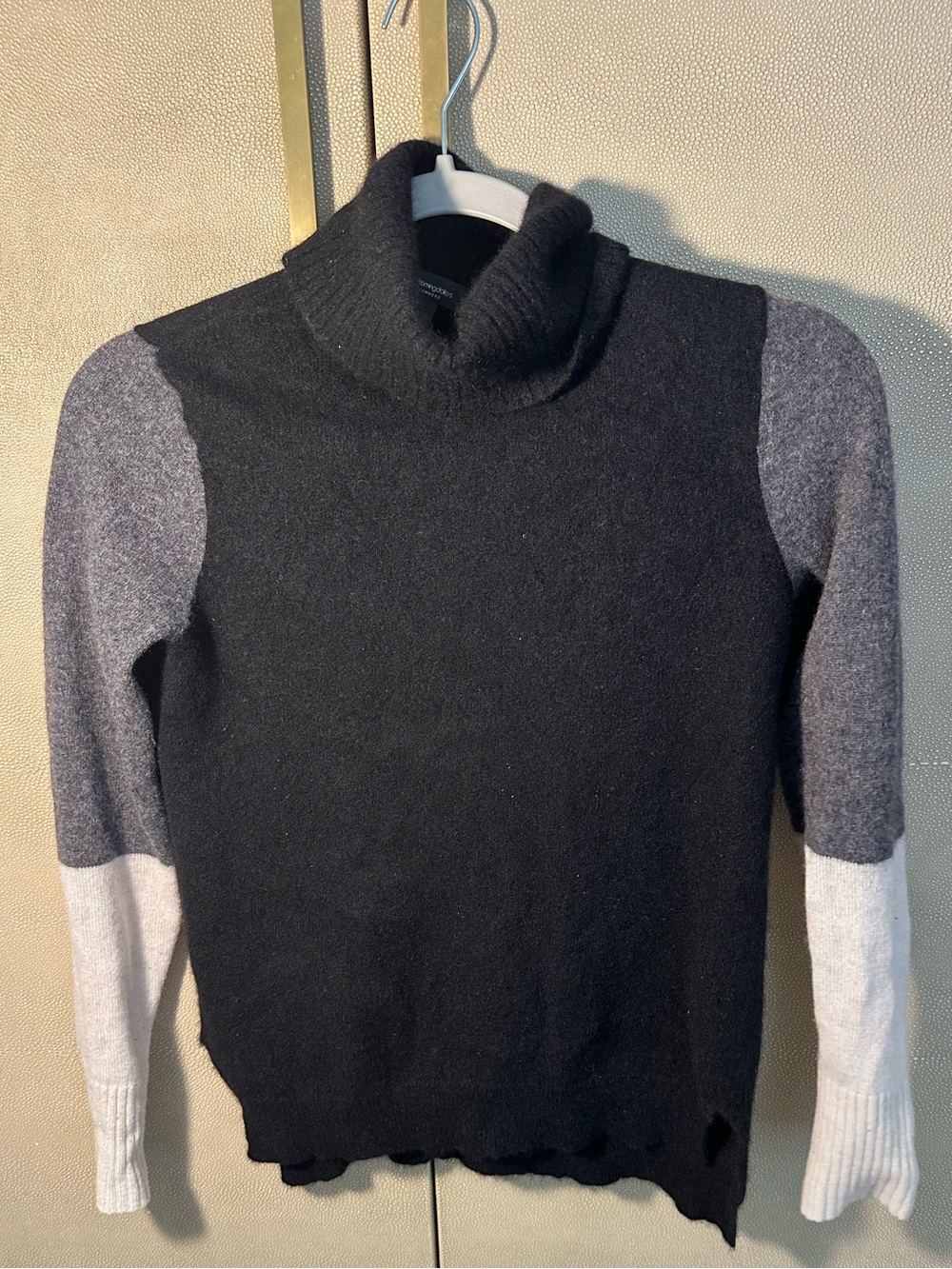 Bloomingdale's Black, Gray & White Colorblock Turtleneck Sweater